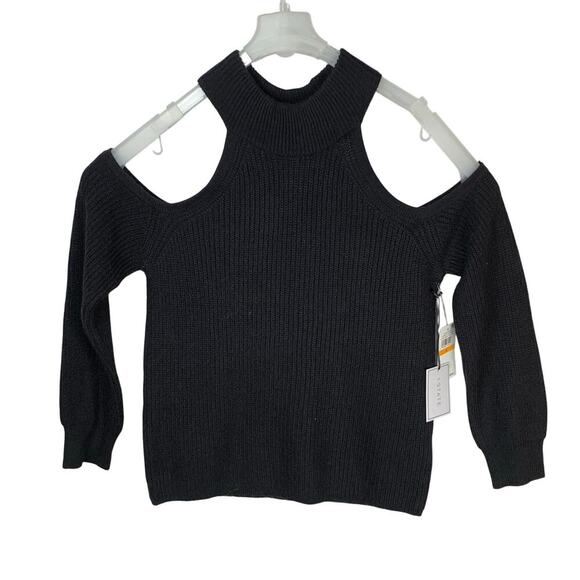 1. STATE Black Open Cold Shoulder Rib Knit Halter Neck Sweater S NWT - Picture 2 of 7